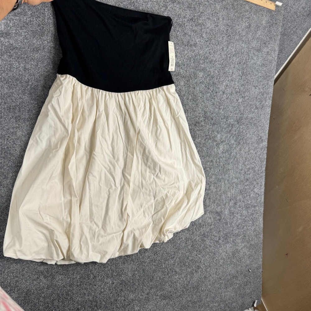 A New Day Dress Womens Size M Black Cream Strapless Ribbed Poplin Bubble Hem - Picture 2 of 9